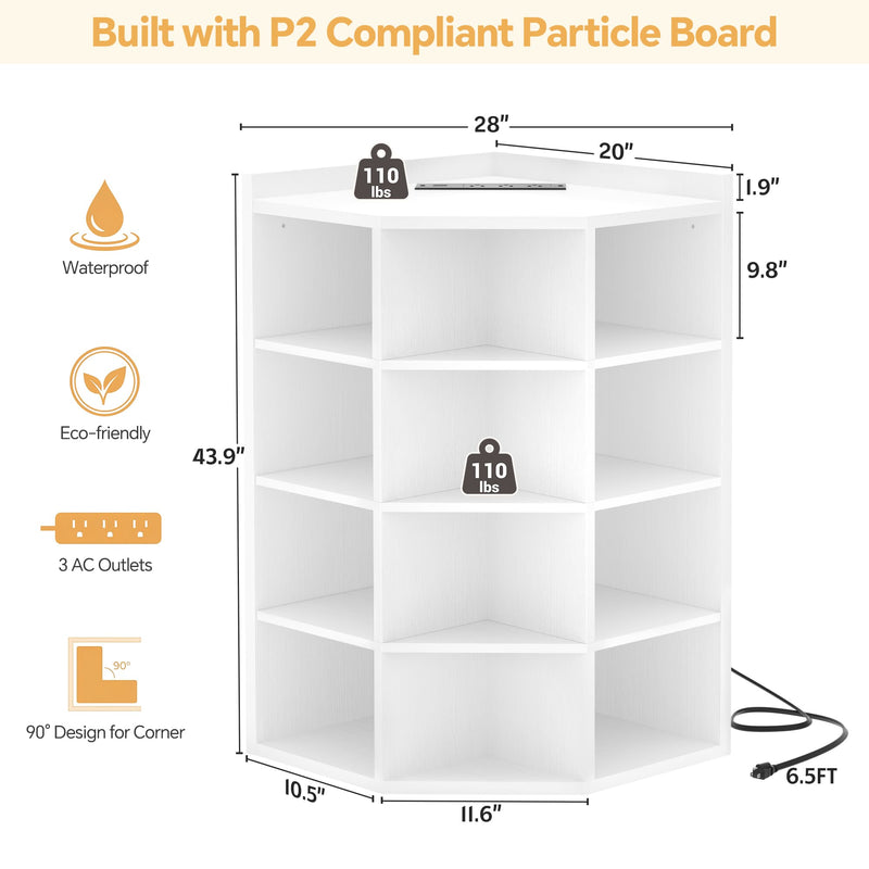 5-Tier 12 Cube Corner Bookshelf with Power Outlets (YHSC-4P-018)