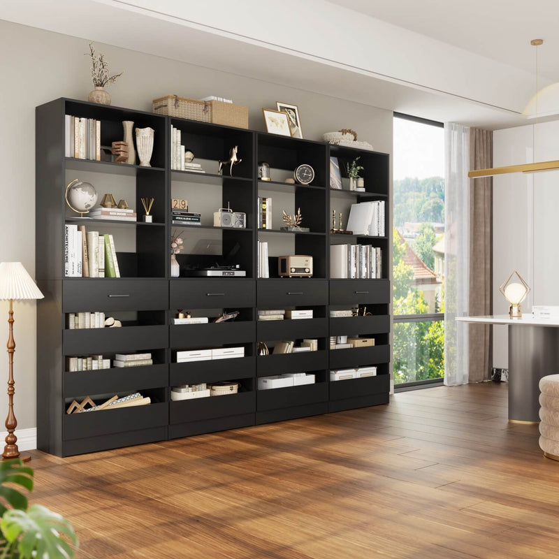 12-24ft Expandable Walk-in Closet Organizer with 16 Wooden Drawers & 16 Hanging Rods