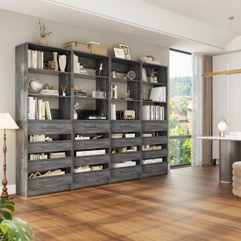 12-24ft Expandable Walk-in Closet Organizer with 16 Wooden Drawers & 16 Hanging Rods