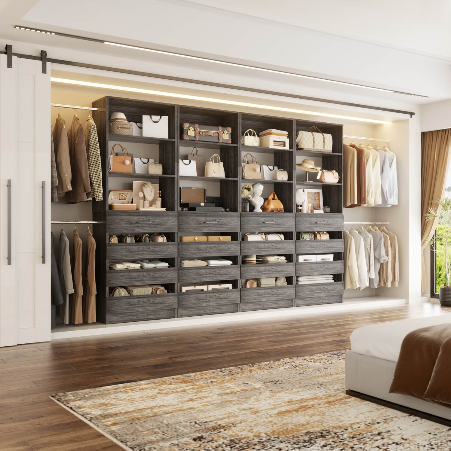 Aheaplus 12-24ft Expandable Walk-in Closet Organizer with 16