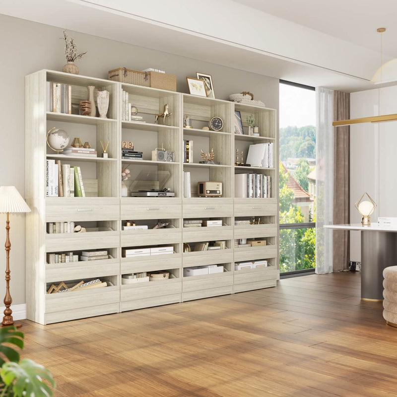 12-24ft Expandable Walk-in Closet Organizer with 16 Wooden Drawers & 16 Hanging Rods