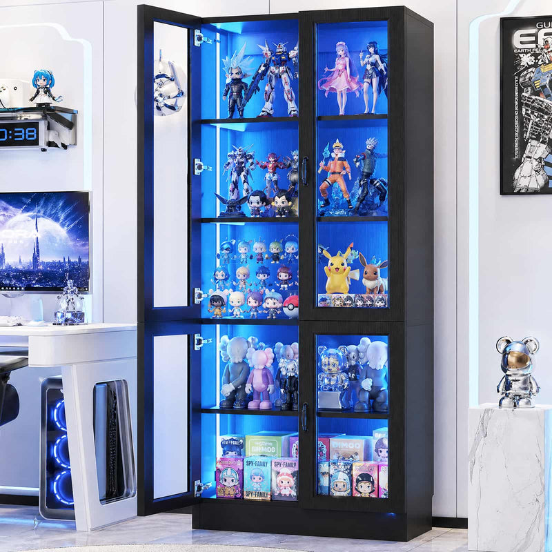80'' Tall 5-Tier Display Cabinet with Glass Doors and Adjustable Shelves