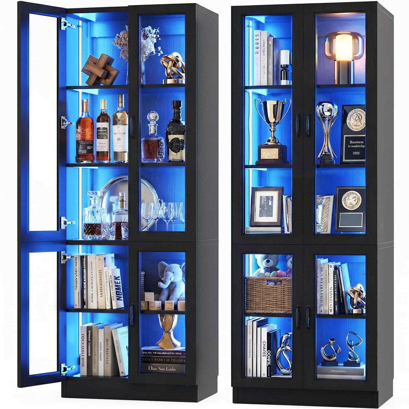 80'' Tall 5-Tier Display Cabinet with Glass Doors and Adjustable Shelves