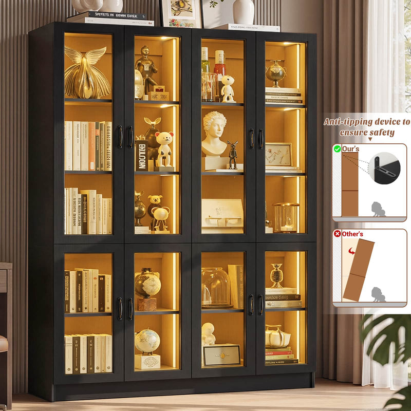 80'' Tall 5-Tier Display Cabinet with Glass Doors and Adjustable Shelves