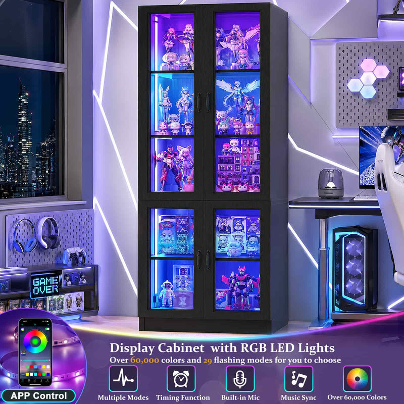 80'' Tall 5-Tier Display Cabinet with Glass Doors and Adjustable Shelves