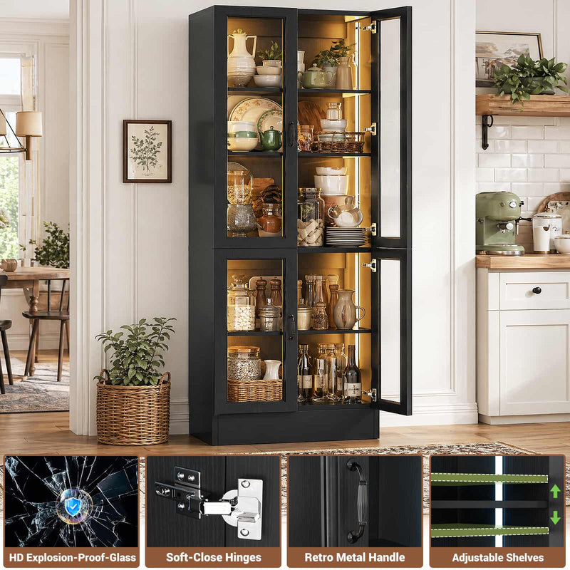 80'' Tall 5-Tier Display Cabinet with Glass Doors and Adjustable Shelves