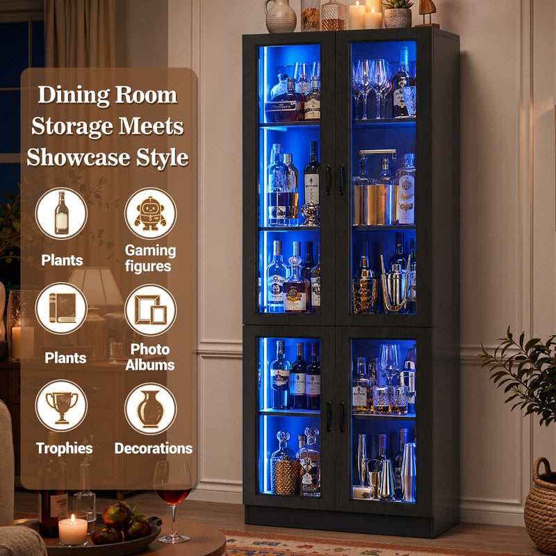 80'' Tall 5-Tier Display Cabinet with Glass Doors and Adjustable Shelves