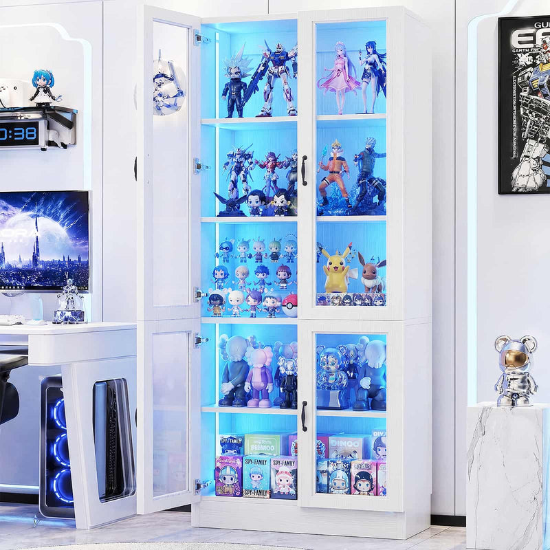 80'' Tall 5-Tier Display Cabinet with Glass Doors and Adjustable Shelves