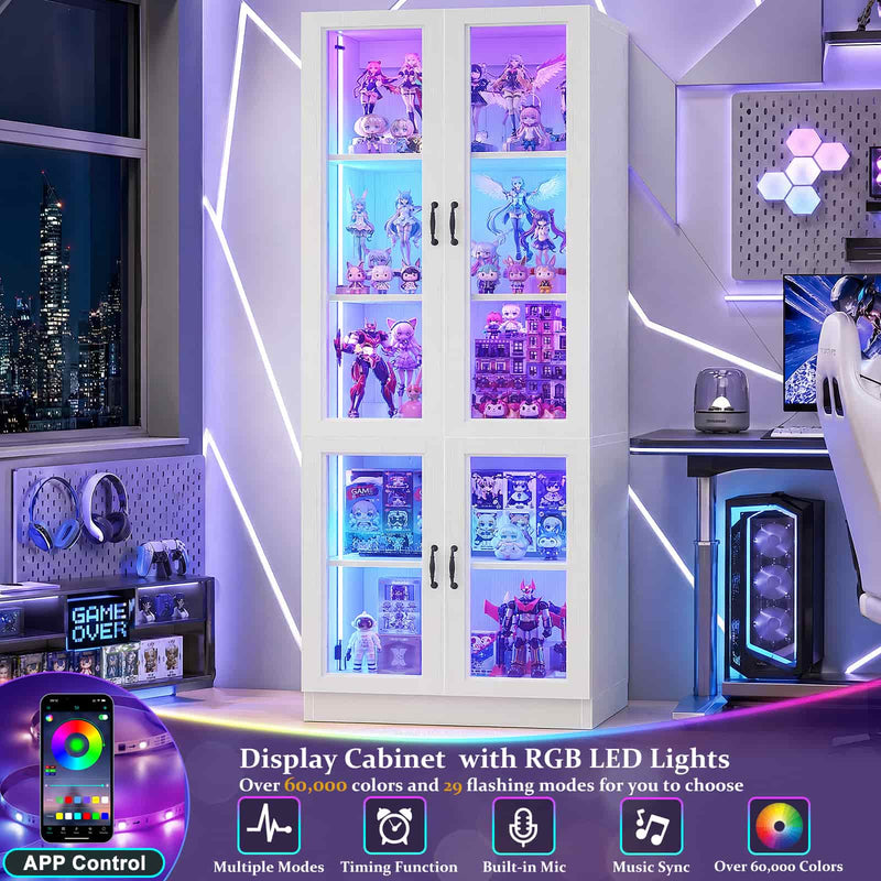 80'' Tall 5-Tier Display Cabinet with Glass Doors and Adjustable Shelves