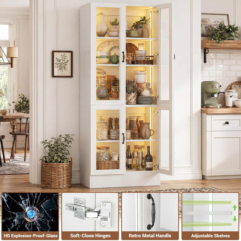 80'' Tall 5-Tier Display Cabinet with Glass Doors and Adjustable Shelves