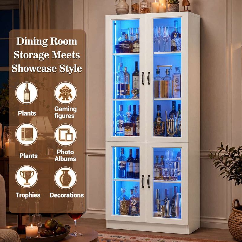 80'' Tall 5-Tier Display Cabinet with Glass Doors and Adjustable Shelves