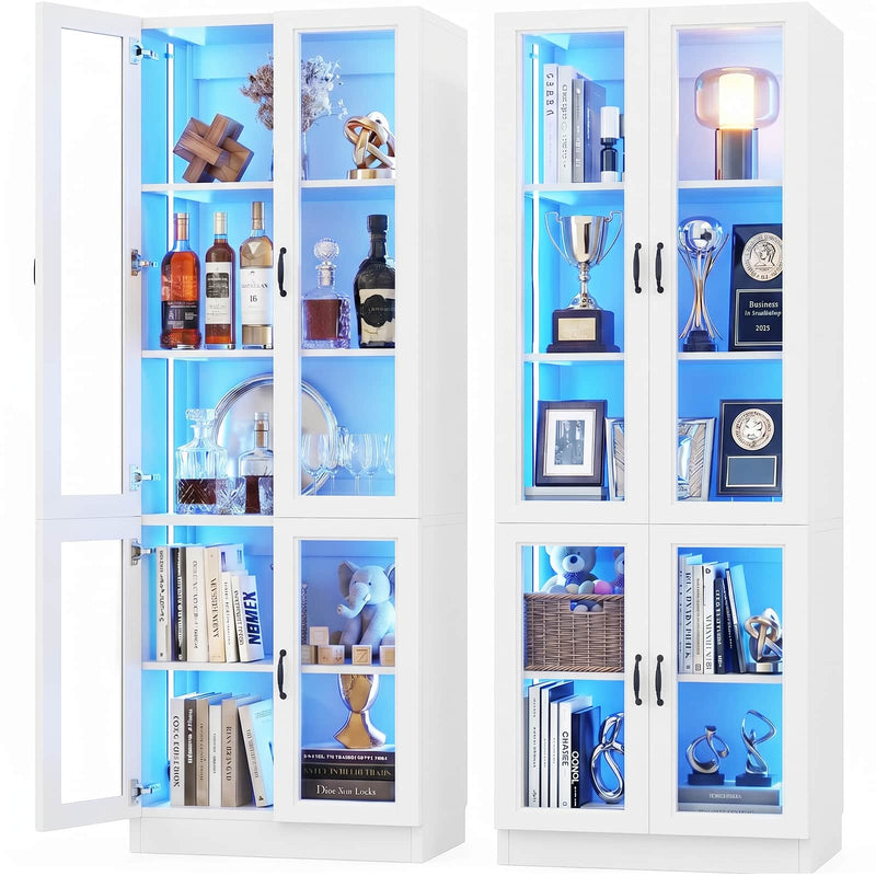 80'' Tall 5-Tier Display Cabinet with Glass Doors and Adjustable Shelves