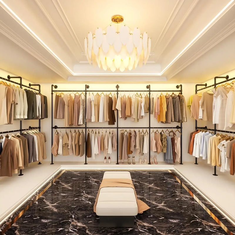 3.5 - 13 FT Wall Mounted Industrial Metal Pipe Clothing Rack, Reversible