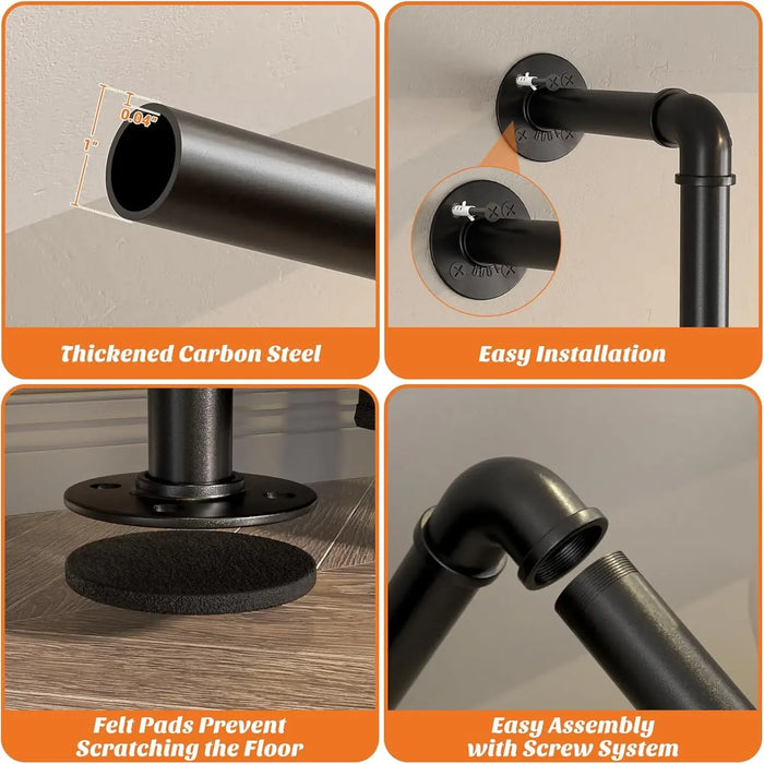 3.5 - 13 FT Wall Mounted Industrial Metal Pipe Clothing Rack, Reversible