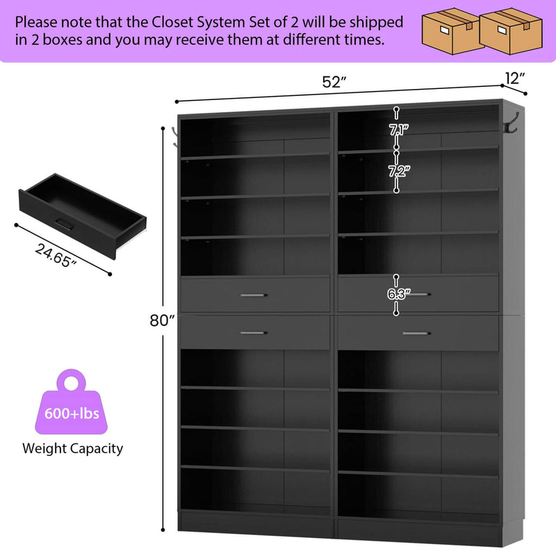 10-tier Tall Shoe Rack 2-Piece Set with 4 Wooden Drawers, 52'' Width