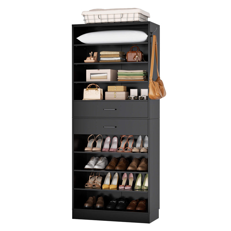 8-Tier Tall Shoe Rack with 2 Drawers