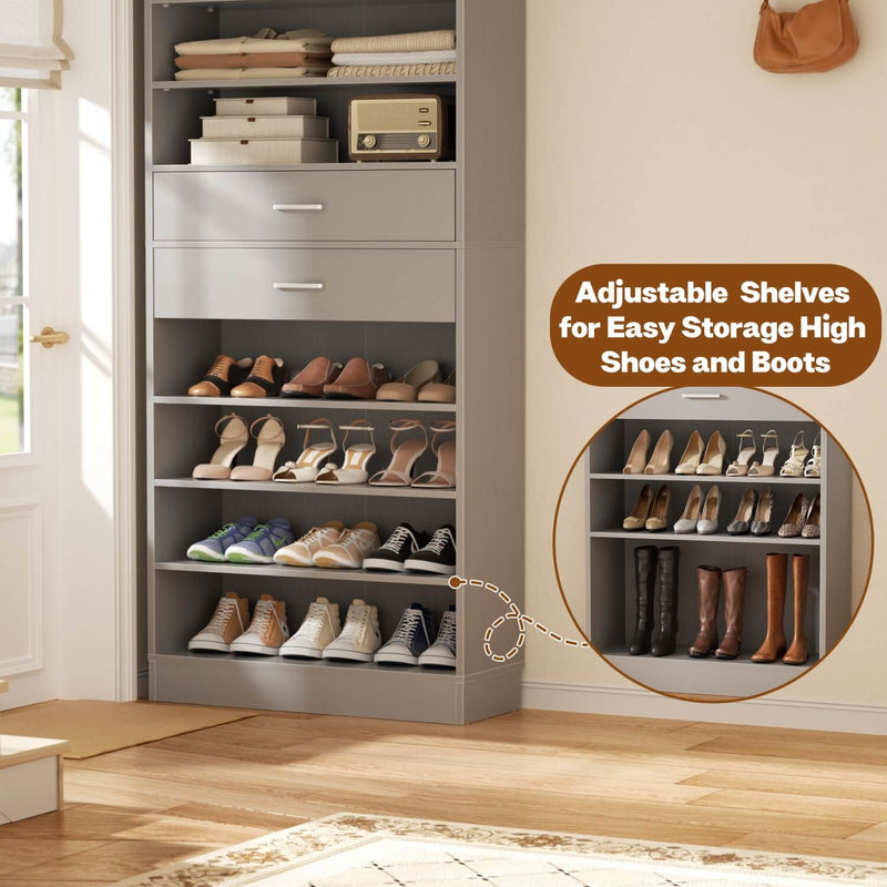 10-tier Tall Shoe Rack 2-Piece Set with 4 Wooden Drawers, 52'' Width