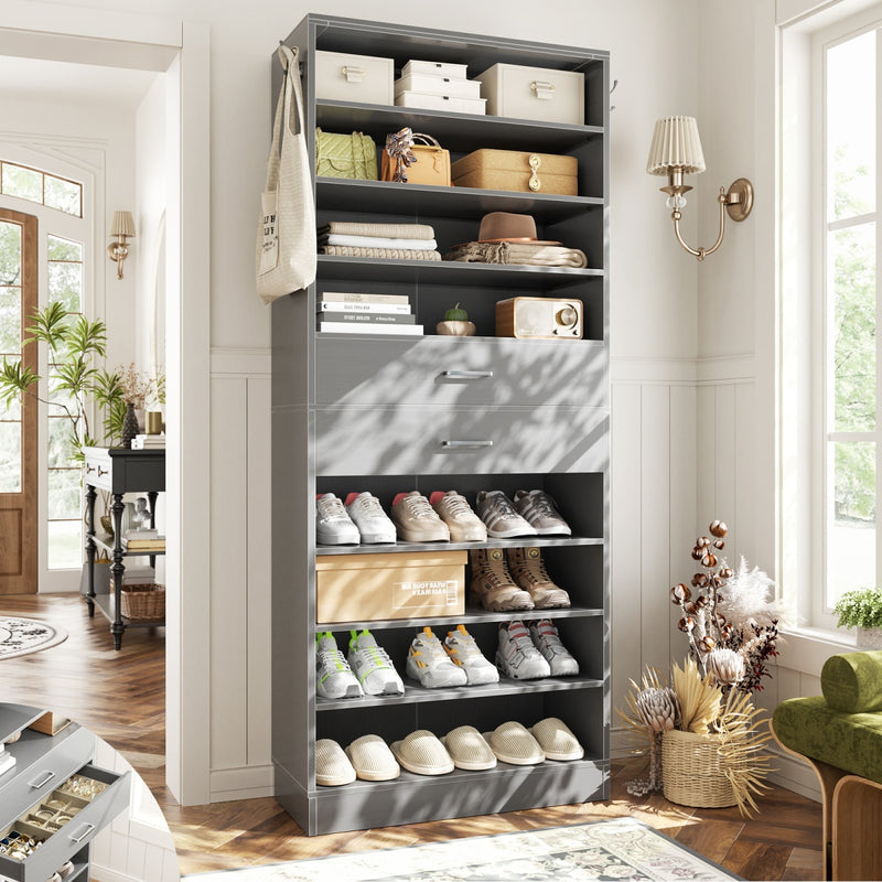 8-Tier Tall Shoe Rack with 2 Drawers