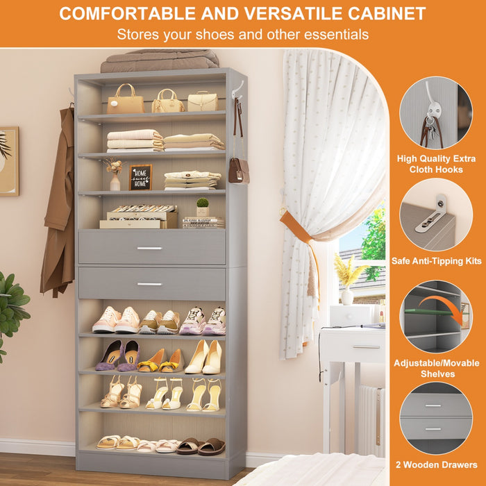 8-Tier Tall Shoe Rack with 2 Drawers