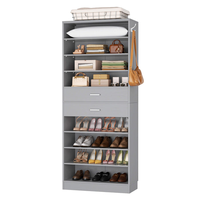 8-Tier Tall Shoe Rack with 2 Drawers