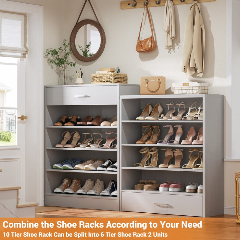 8-Tier Tall Shoe Rack with 2 Drawers