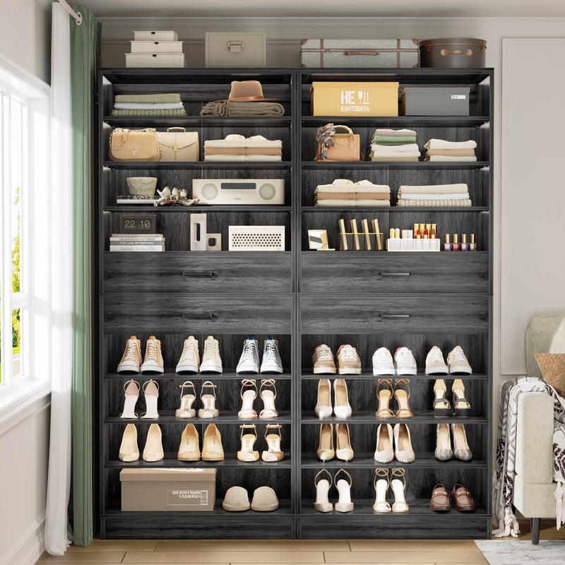 10-tier Tall Shoe Rack 2-Piece Set with 4 Wooden Drawers, 52'' Width