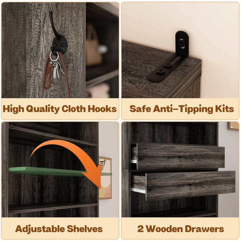 10-tier Tall Shoe Rack 2-Piece Set with 4 Wooden Drawers, 52'' Width