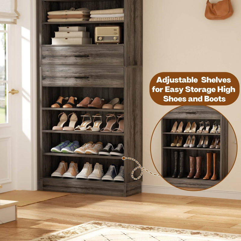 10-tier Tall Shoe Rack 2-Piece Set with 4 Wooden Drawers, 52'' Width