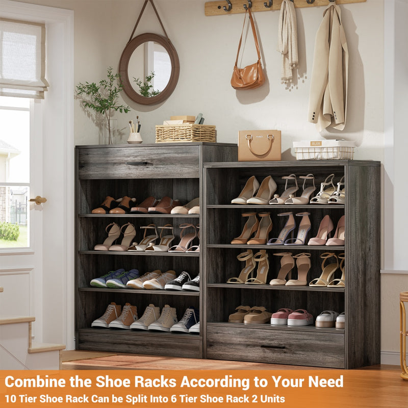 8-Tier Tall Shoe Rack with 2 Drawers