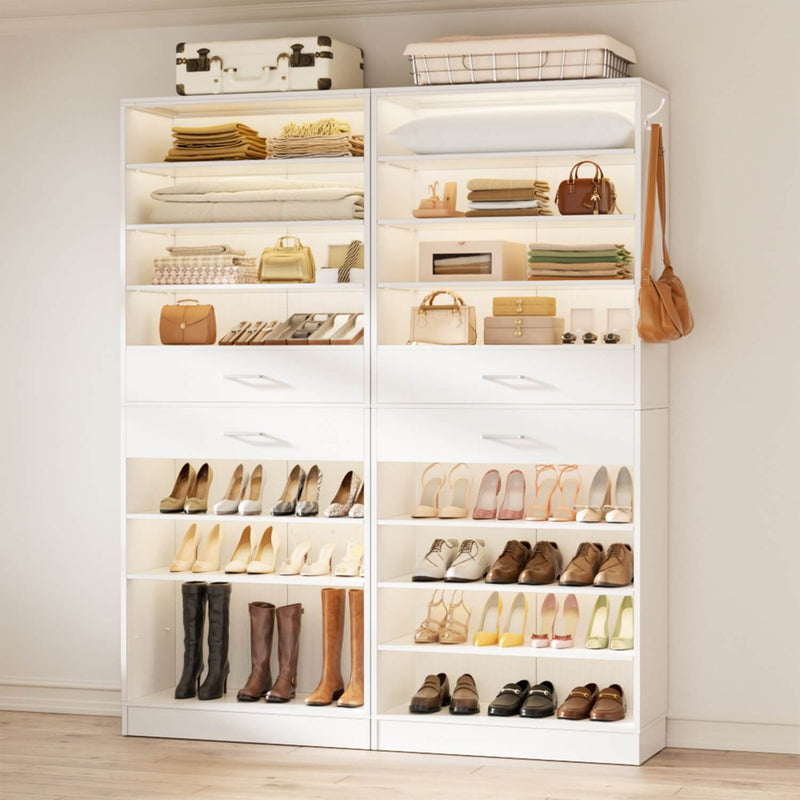 10-tier Tall Shoe Rack 2-Piece Set with 4 Wooden Drawers, 52'' Width