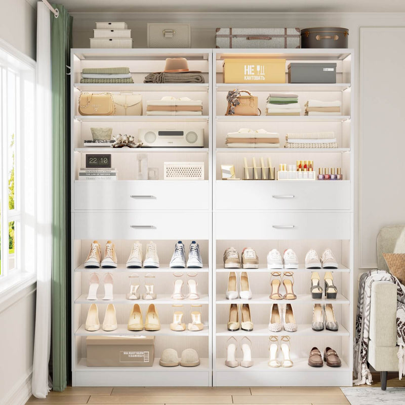 10-tier Tall Shoe Rack 2-Piece Set with 4 Wooden Drawers, 52'' Width