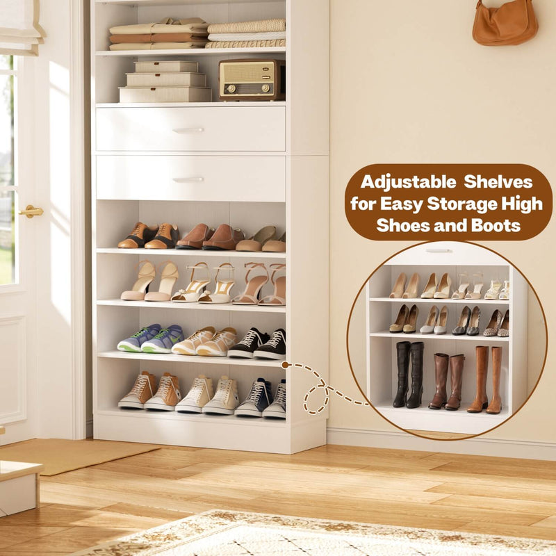 10-tier Tall Shoe Rack 2-Piece Set with 4 Wooden Drawers, 52'' Width