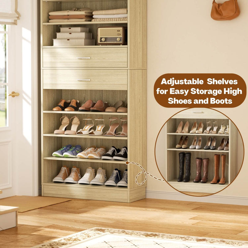 10-tier Tall Shoe Rack 2-Piece Set with 4 Wooden Drawers, 52'' Width