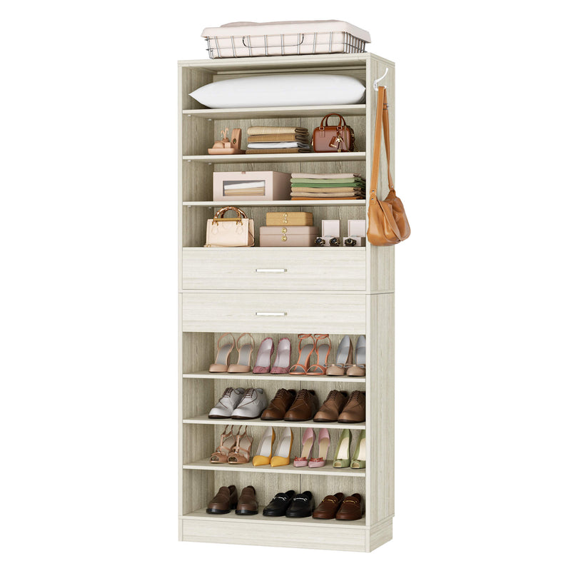 8-Tier Tall Shoe Rack with 2 Drawers