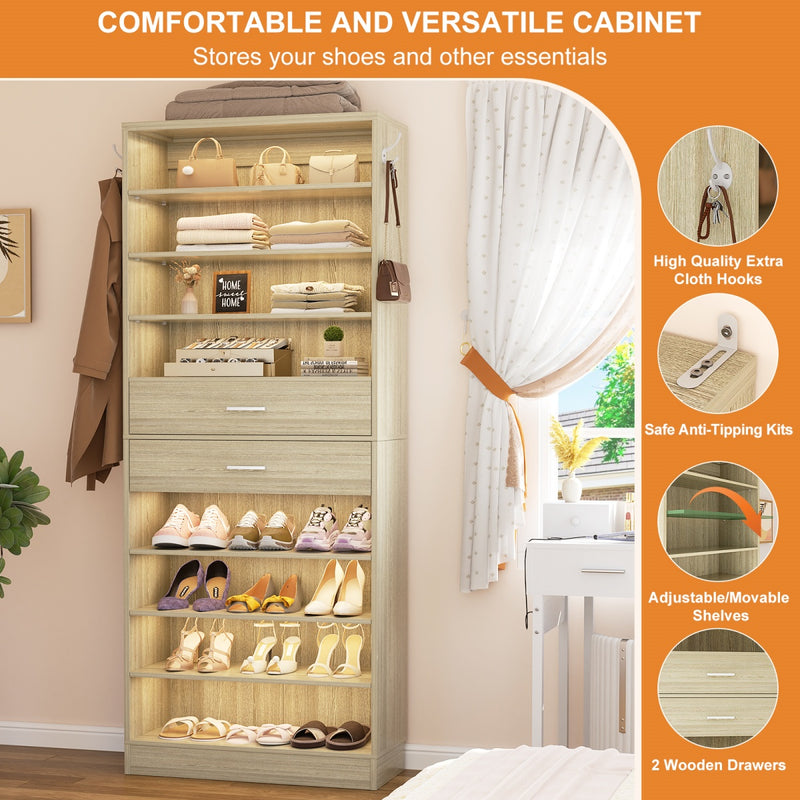 8-Tier Tall Shoe Rack with 2 Drawers