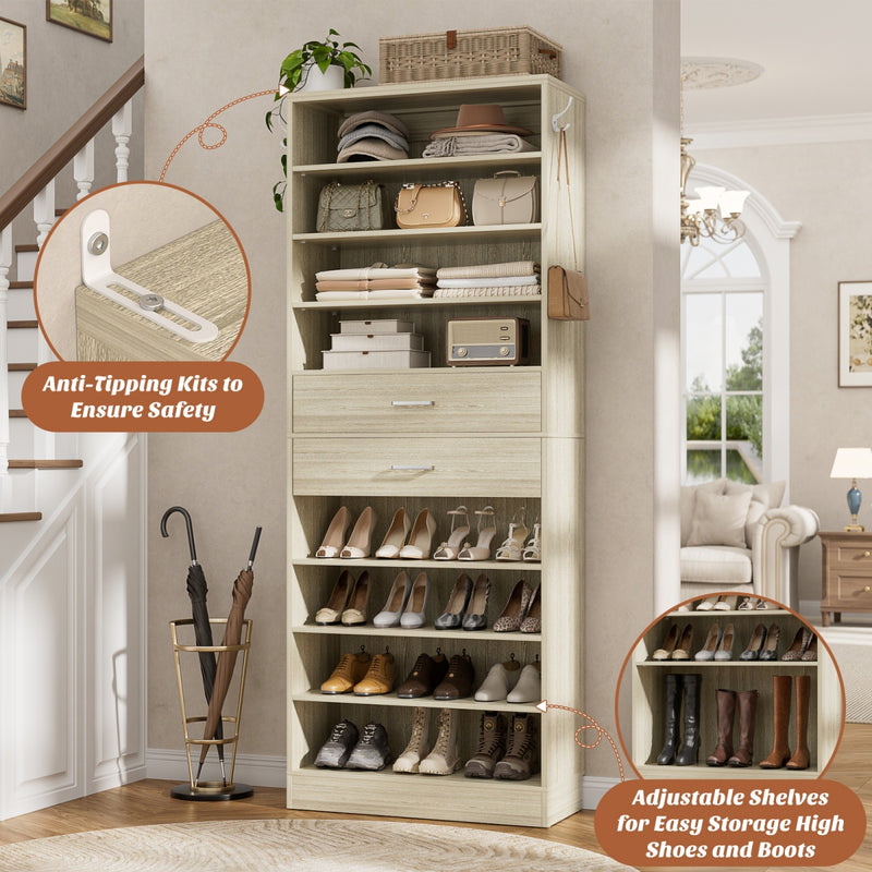 8-Tier Tall Shoe Rack with 2 Drawers
