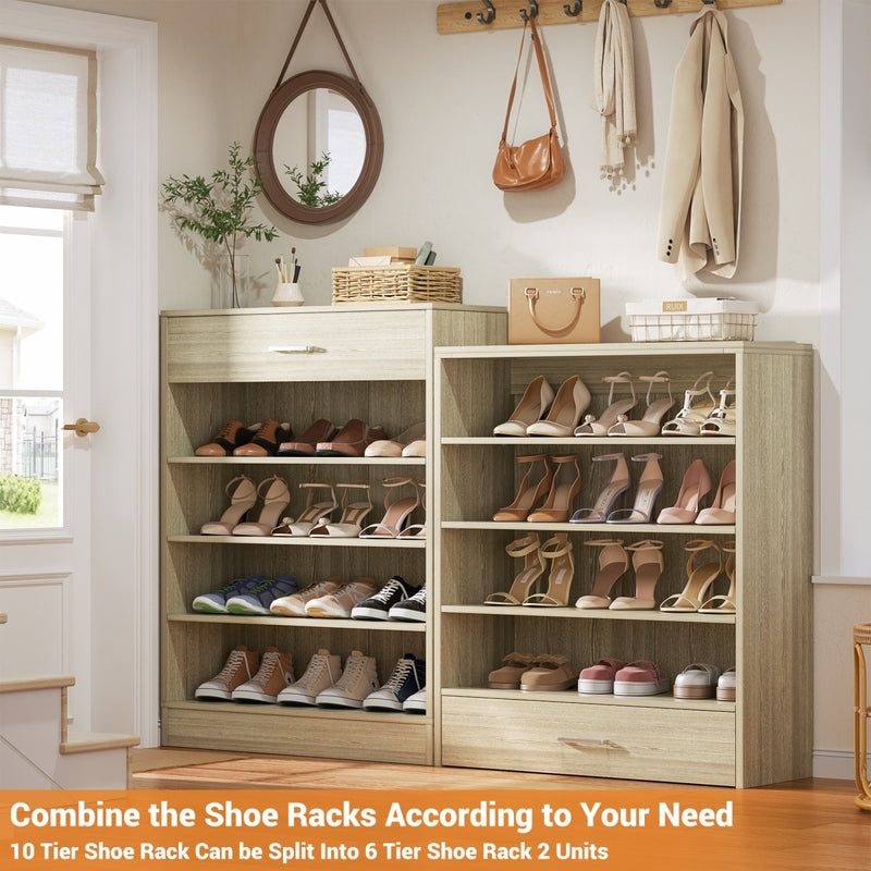8-Tier Tall Shoe Rack with 2 Drawers