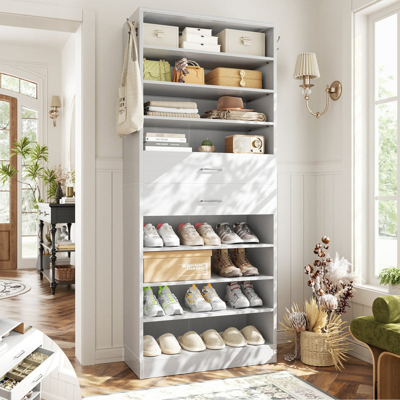 8-Tier Tall Shoe Rack with 2 Drawers