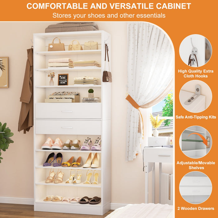 8-Tier Tall Shoe Rack with 2 Drawers
