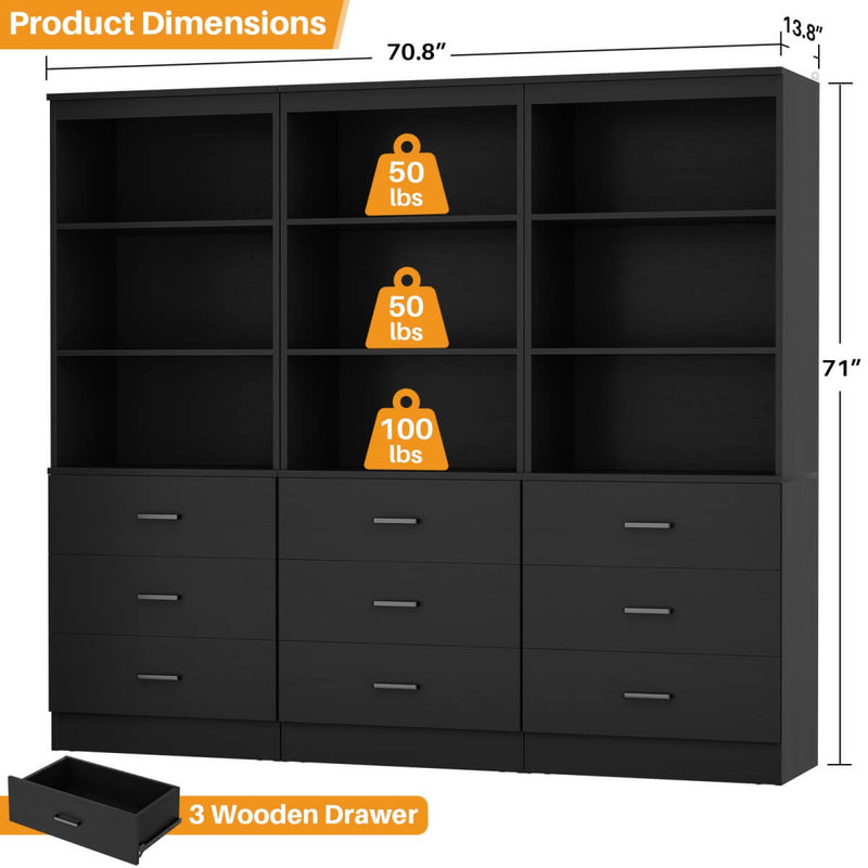 23.6" Wooden Closet Drawers System with 3 Wooden Drawers, Set of 3