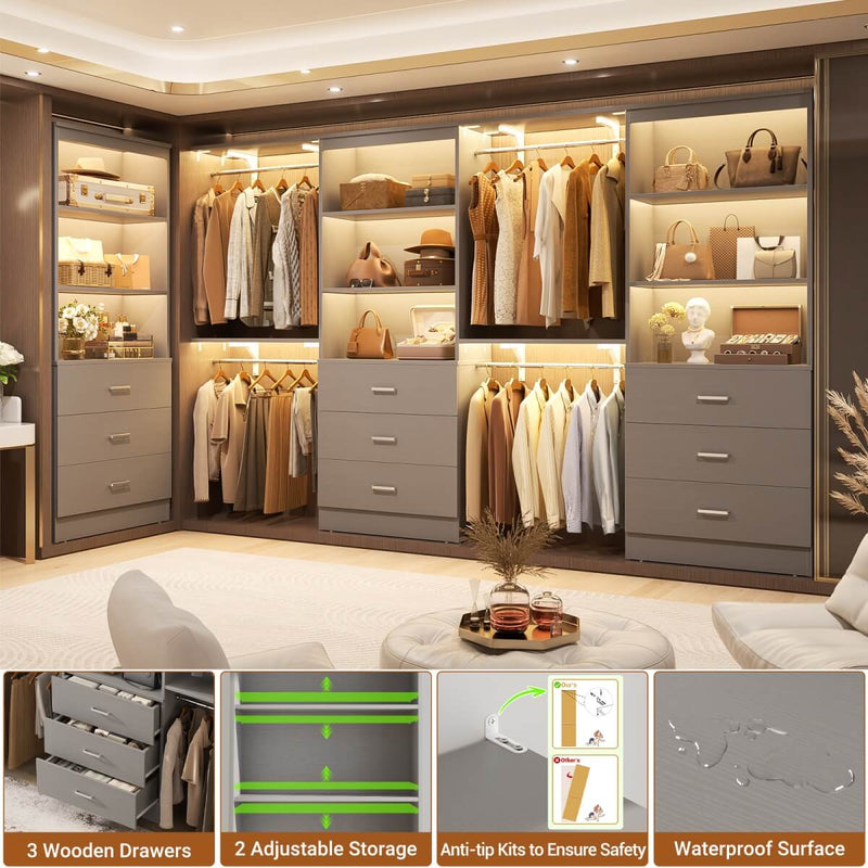 23.6" Wooden Closet Drawers System with 3 Wooden Drawers, Set of 3