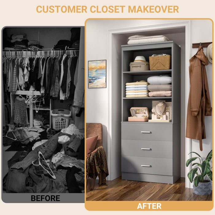 23.6" Wooden Closet Drawers System, with 3 Wooden Drawers