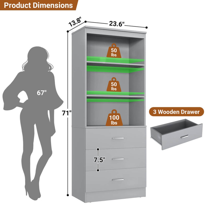 23.6" Wooden Closet Drawers System, with 3 Wooden Drawers