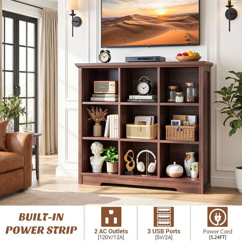 9 Cube Organizer Bookcase with Charging Station and Shelves