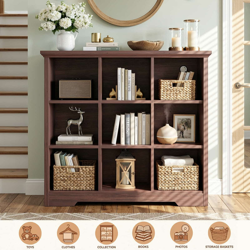 9 Cube Organizer Bookcase with Charging Station and Shelves