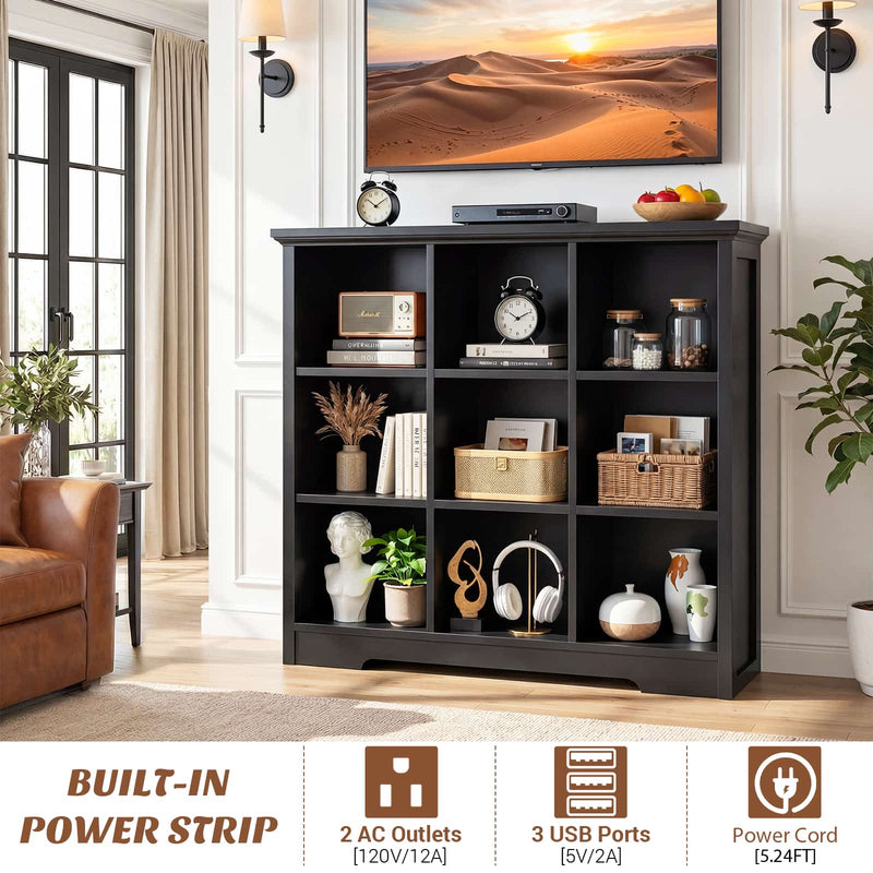 9 Cube Organizer Bookcase with Charging Station and Shelves