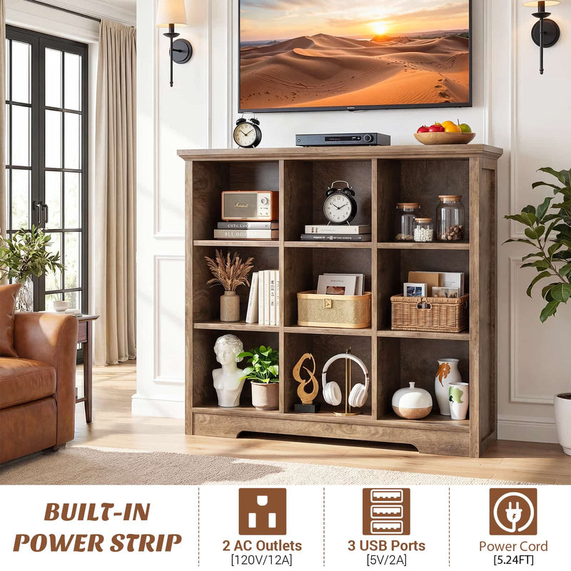 9 Cube Organizer Bookcase with Charging Station and Shelves