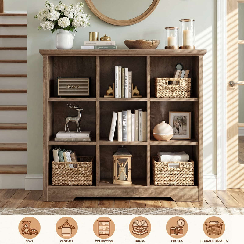 9 Cube Organizer Bookcase with Charging Station and Shelves