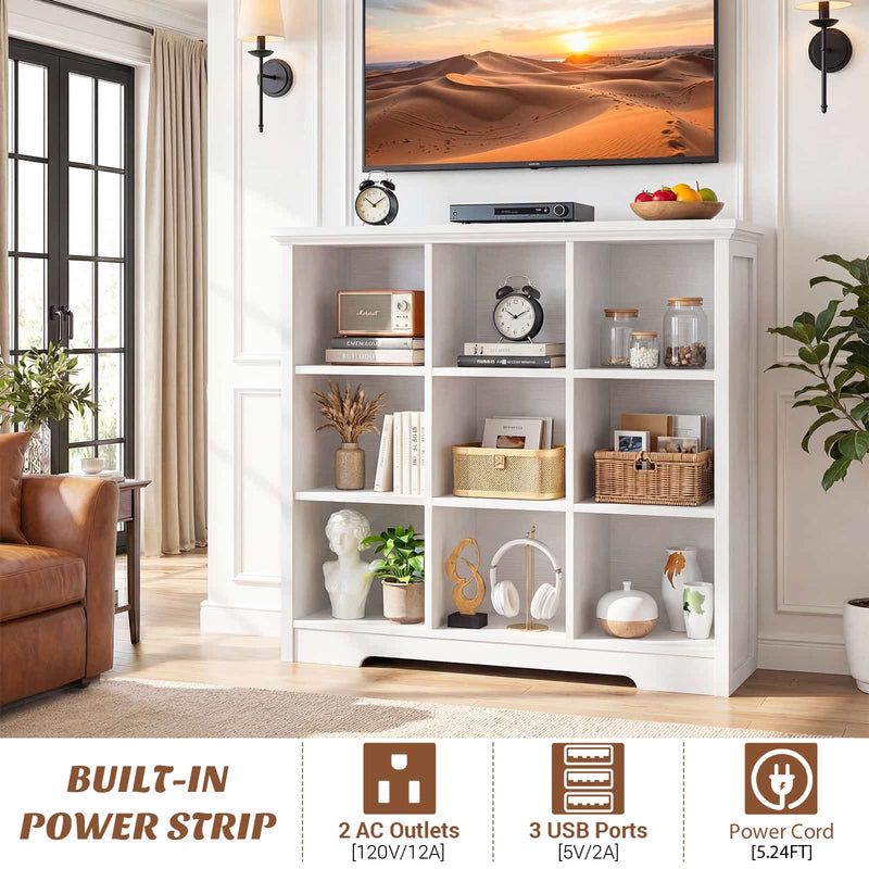 9 Cube Organizer Bookcase with Charging Station and Shelves