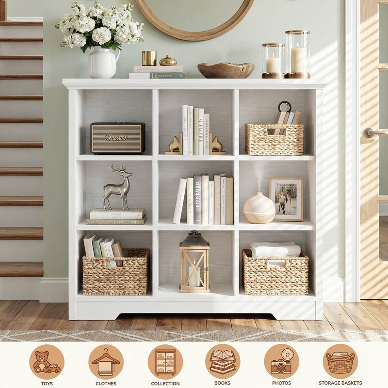 9 Cube Organizer Bookcase with Charging Station and Shelves